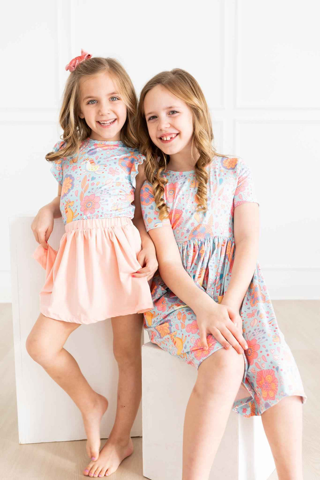 SALE Blue Retro Unicorns S/S Pocket Twirl Dress