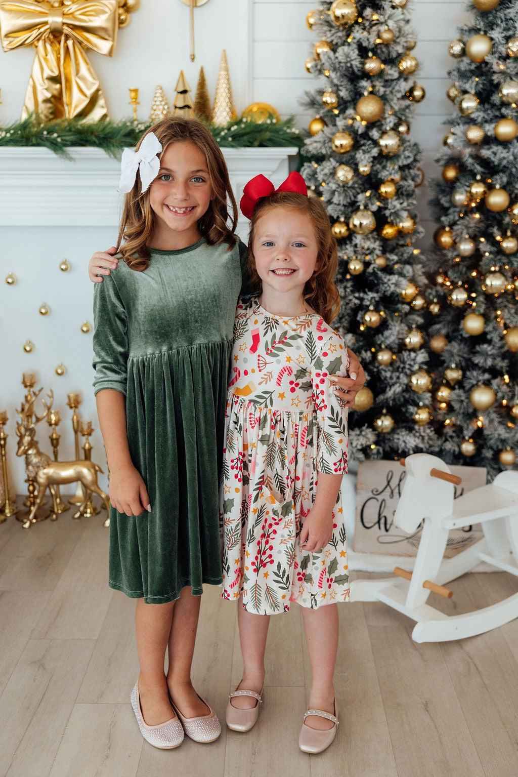 Holly Jolly Christmas 3/4 Sleeve Pocket Twirl Dress