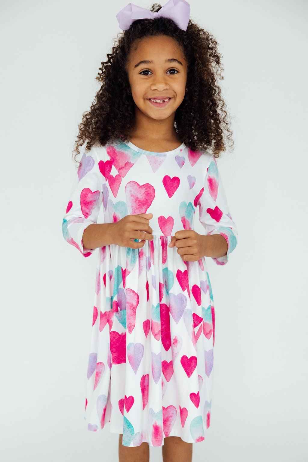 Light Hearted 3/4 Sleeve Pocket Twirl Dress