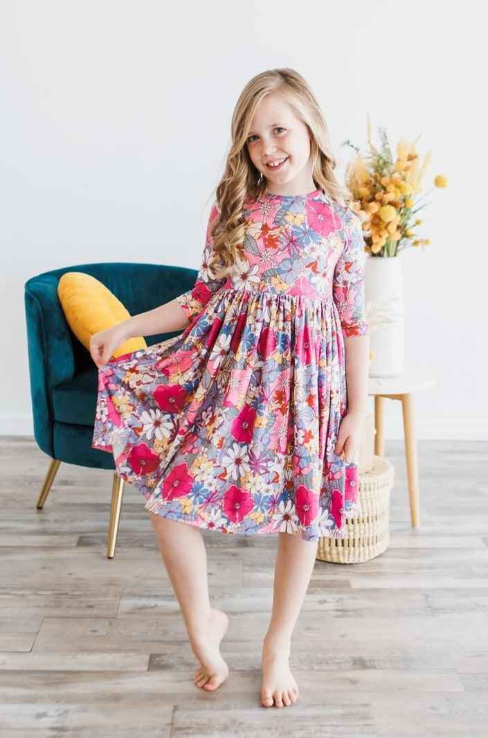 Mauve What's Up Buttercup 3/4 Sleeve Pocket Twirl Dress