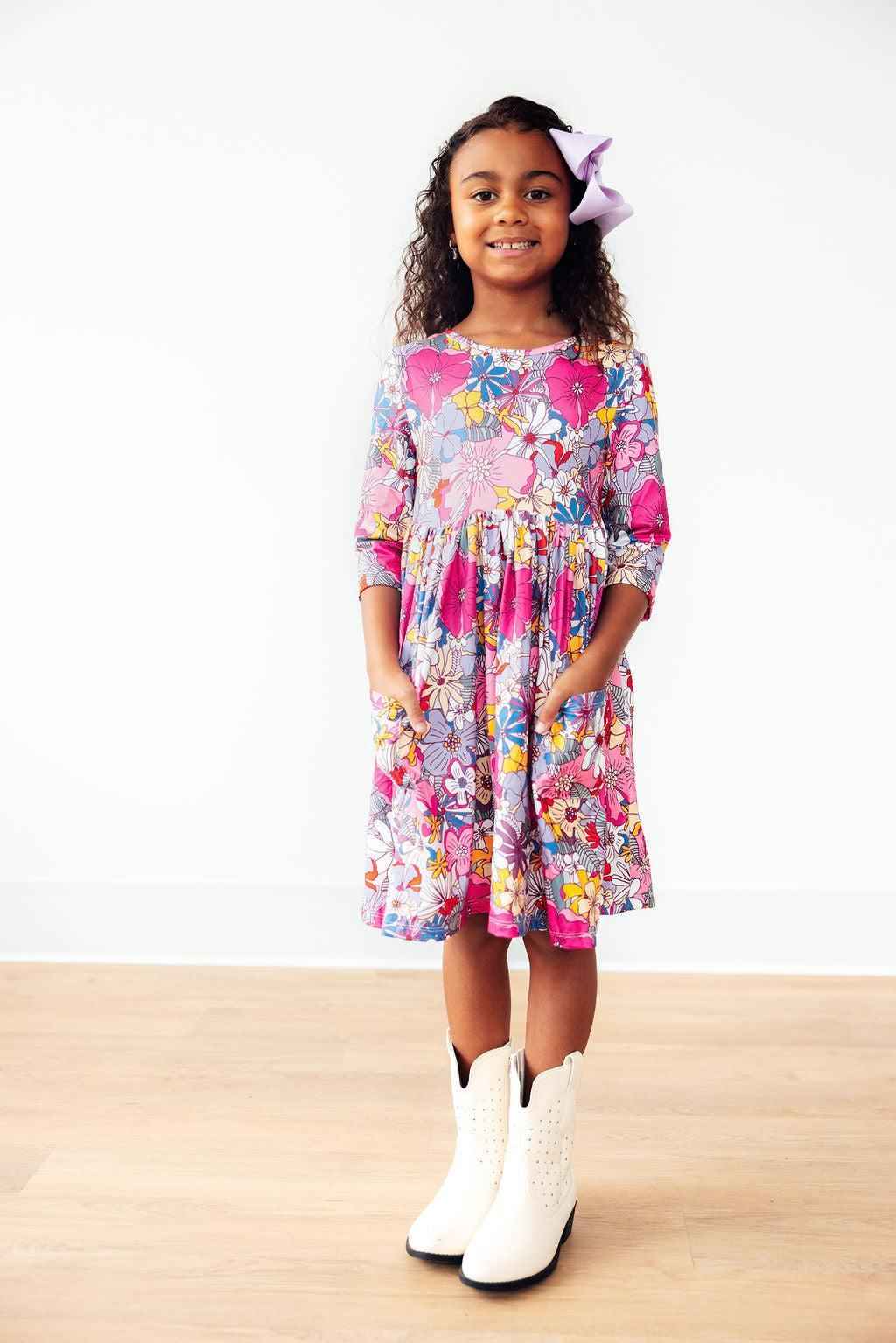 Mauve What's Up Buttercup 3/4 Sleeve Pocket Twirl Dress