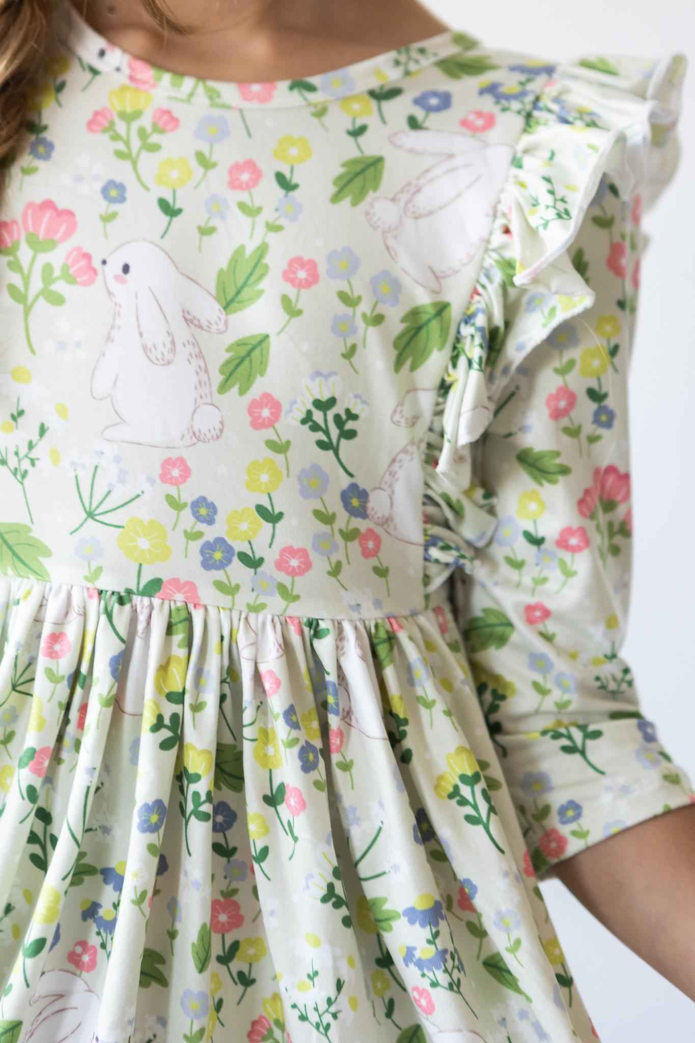 No Bunny Like You 3/4 Sleeve Ruffle Twirl Dress