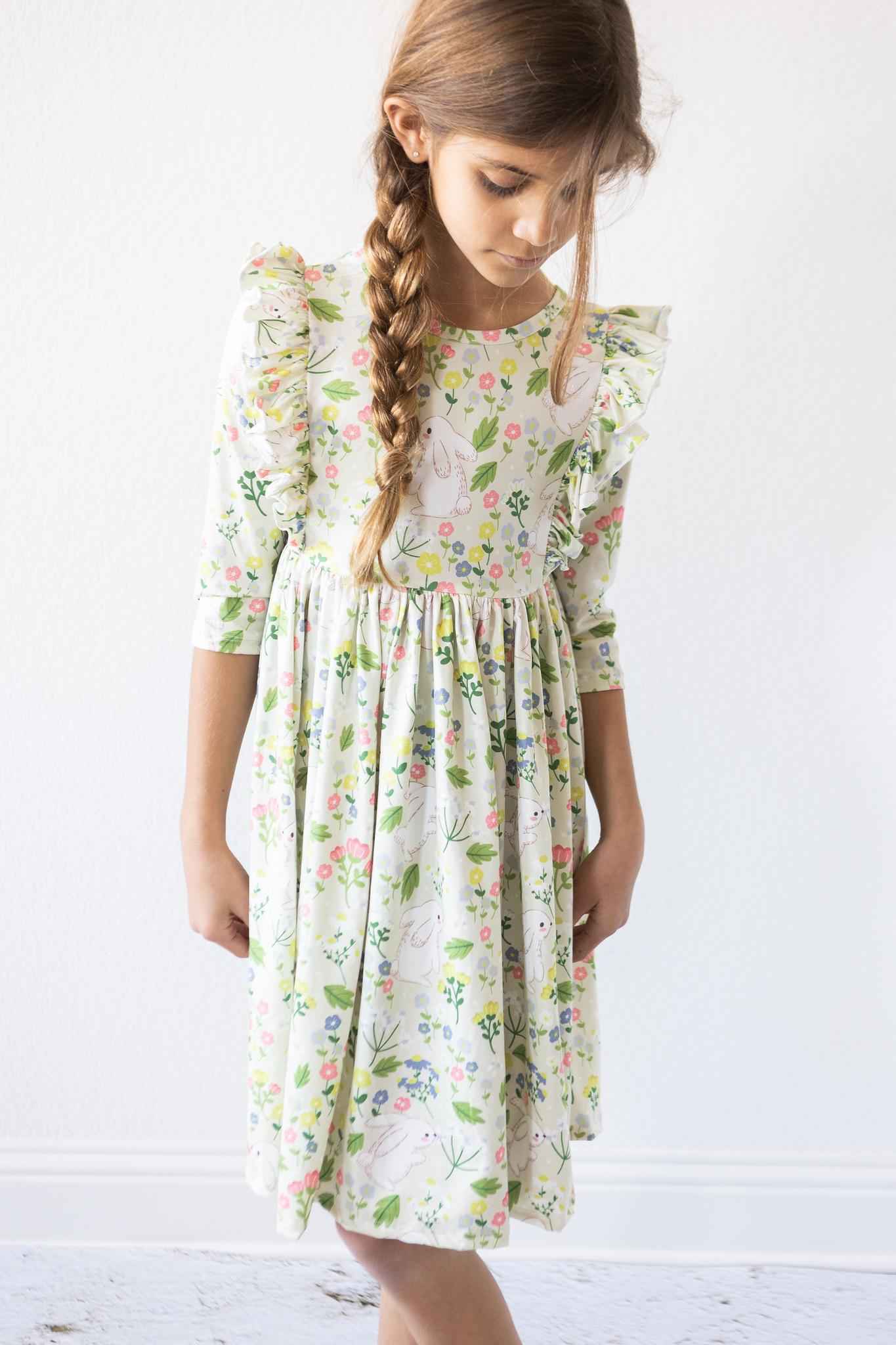 No Bunny Like You 3/4 Sleeve Ruffle Twirl Dress