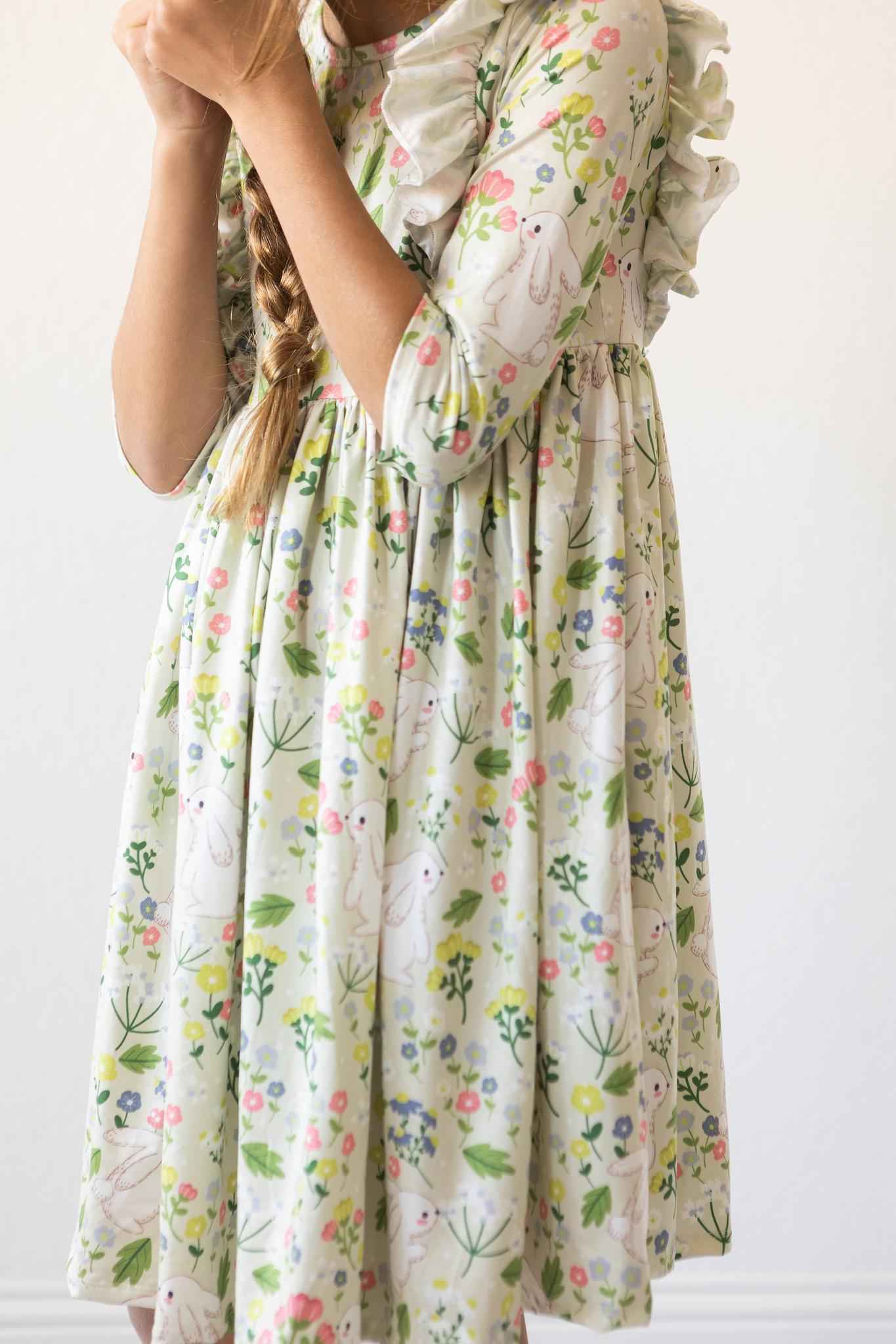 No Bunny Like You 3/4 Sleeve Ruffle Twirl Dress