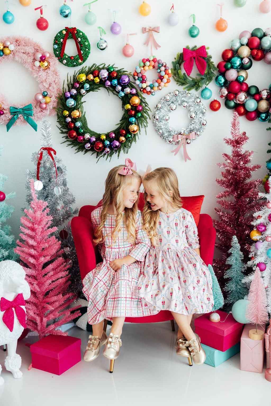 Pink Nutcracker 3/4 Sleeve Pocket Twirl Dress
