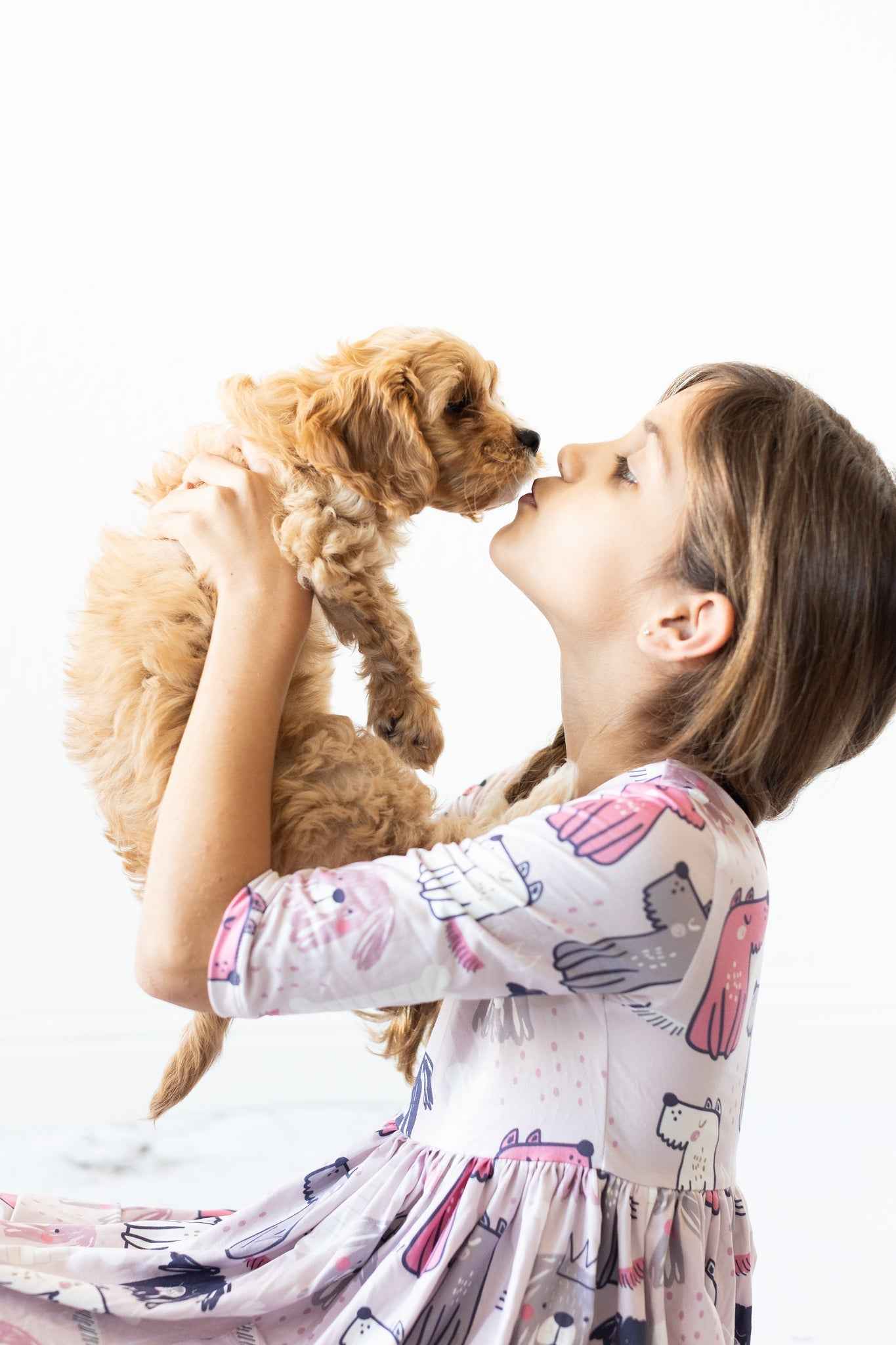 Puppy Party 3/4 Sleeve Pocket Twirl Dress