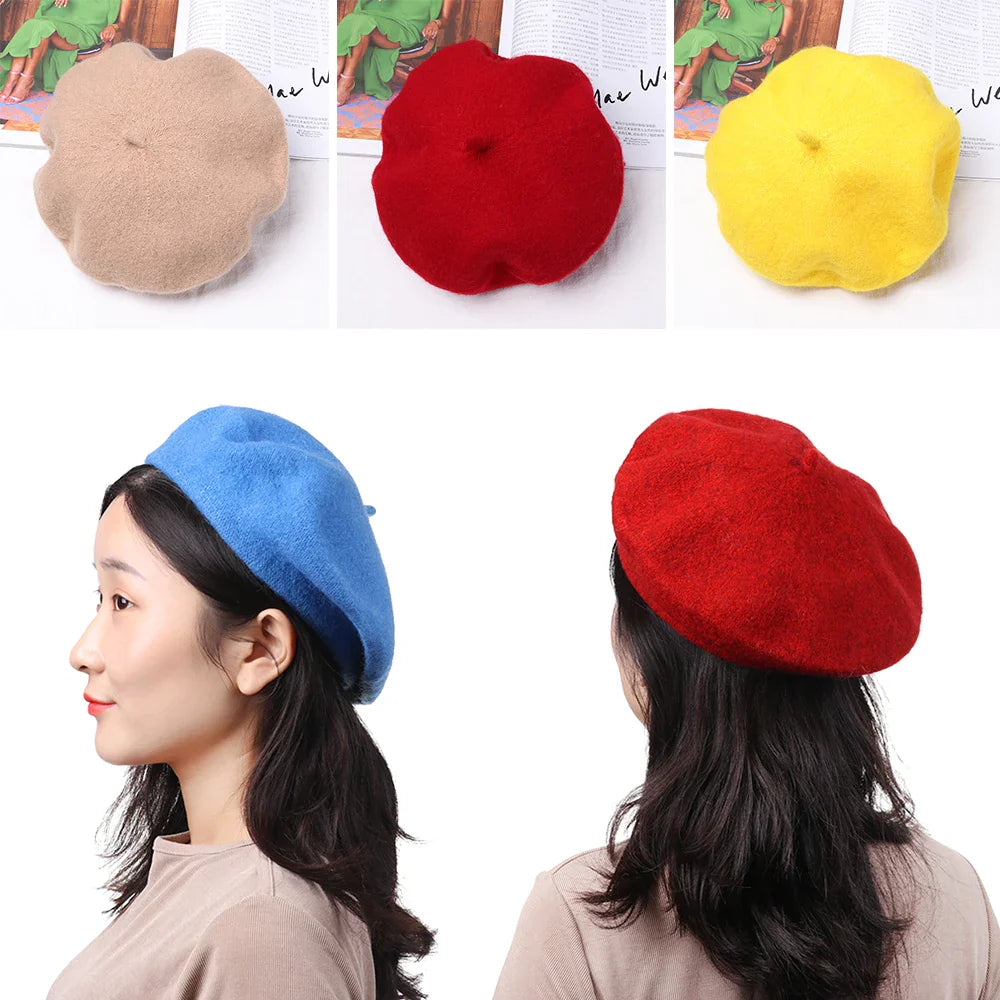Autumn Winter Felt Beret Hats Women Fashion French Painter Hat Girls Trendy Solid Color Berets Ladies Multicolored Flat Cap