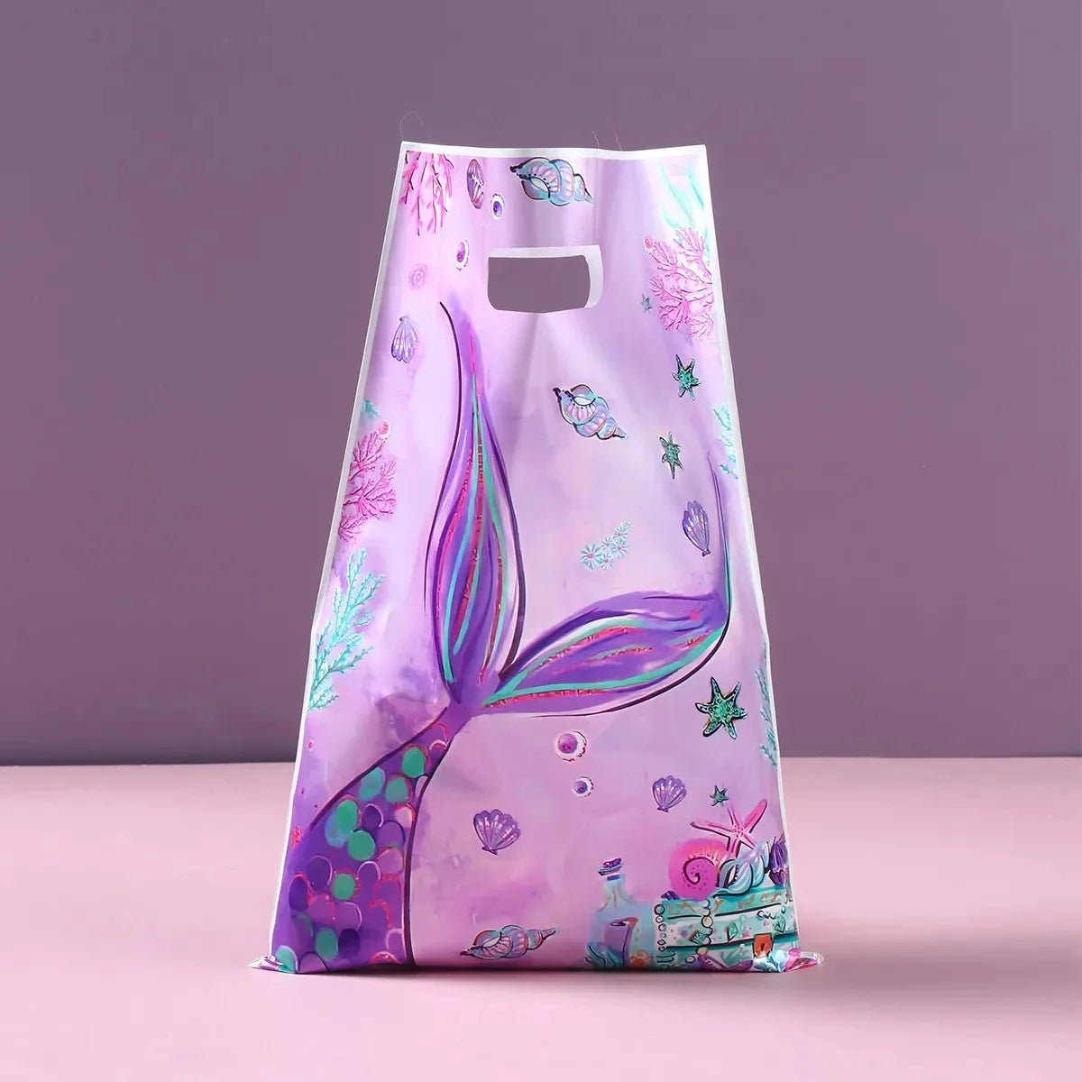 10PCS Little Mermaid Party Candy Bags – Kids Birthday Goodie Bags, Baby Shower & 1st Birthday Gift Bags, Handbag Style Party Supplies