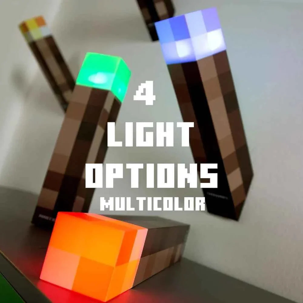 MC Game Brownstone Torch Lamp Figure 4Colors LED Night Light Bedroom Decorative Table Lamp USB Charging with Buckle Kids Toy Gif