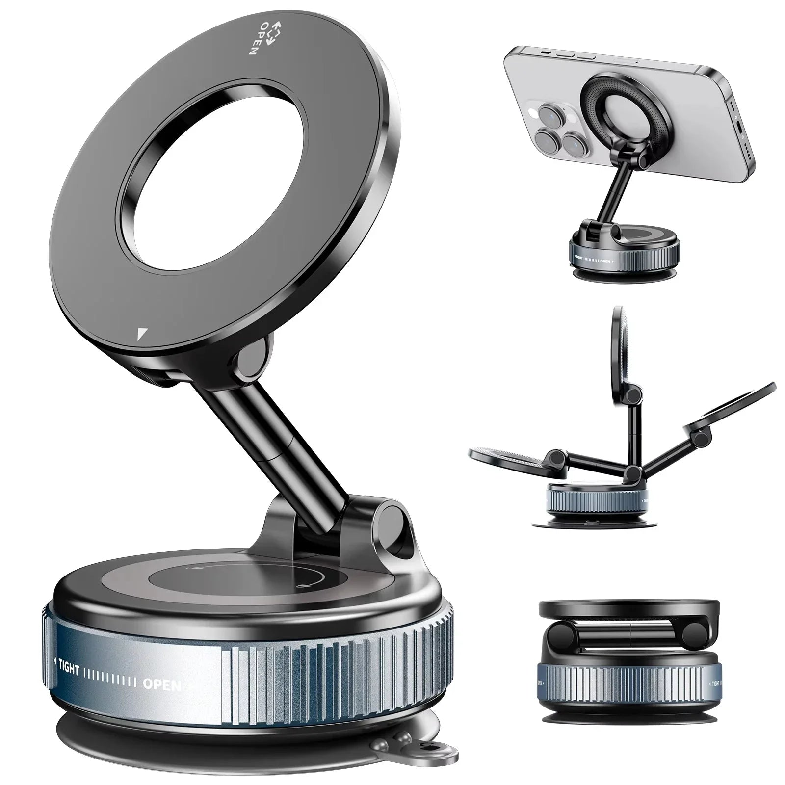 Car Phone Magnetic Stand Mechanical Vacuum Suction Cup Rotate 360° Magnetic Adsorption Bracket Navigation Universal Holder