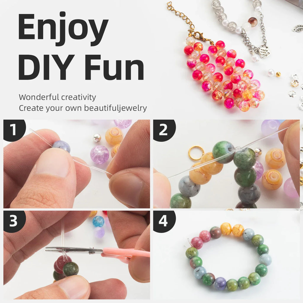 Glass Beads Bracelet Making Kit – 28 Colors 8mm Crystal & Gemstone Beads with DIY Jewelry Accessories