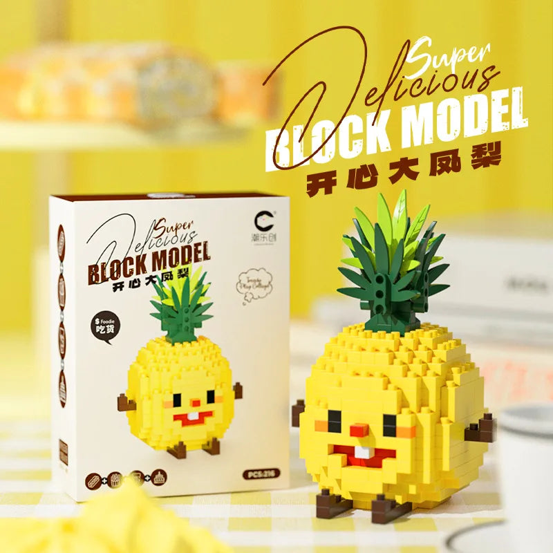 Fun Micro Particle Building Blocks Happy Eat and Play Series Vibrant Avocado Pineapple Children's Educational Assembling Toys