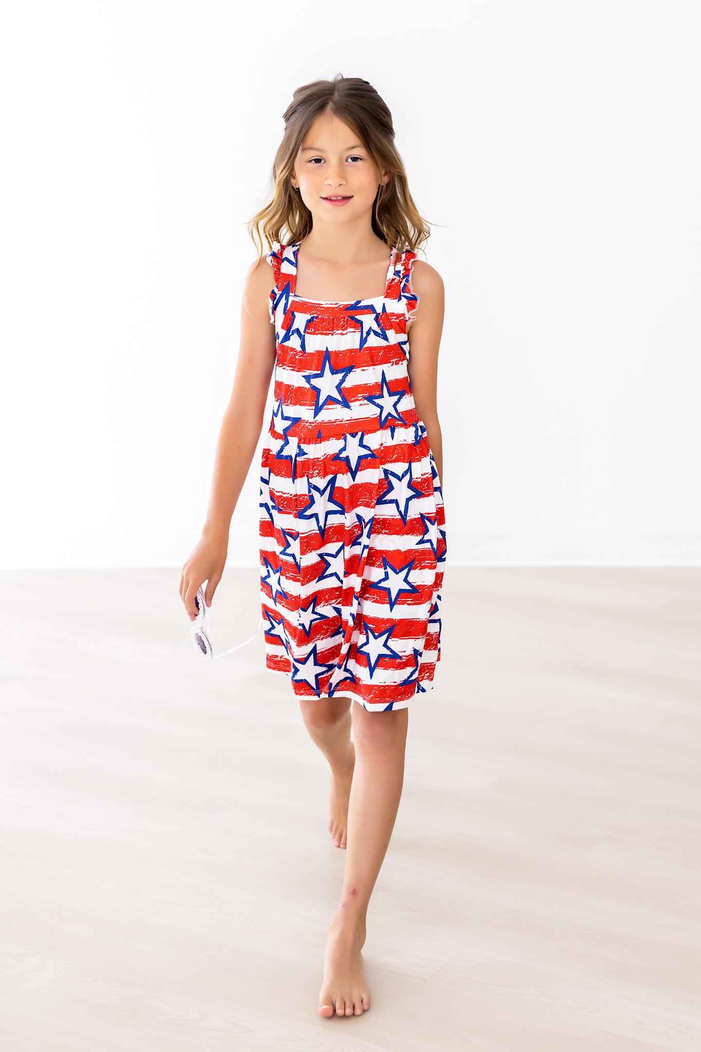 Stars & Stripes Ruffle Cross Back Dress