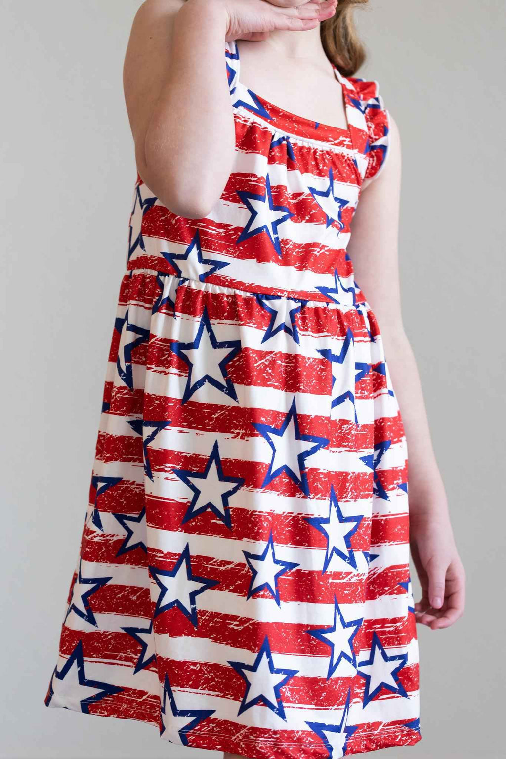Stars & Stripes Ruffle Cross Back Dress
