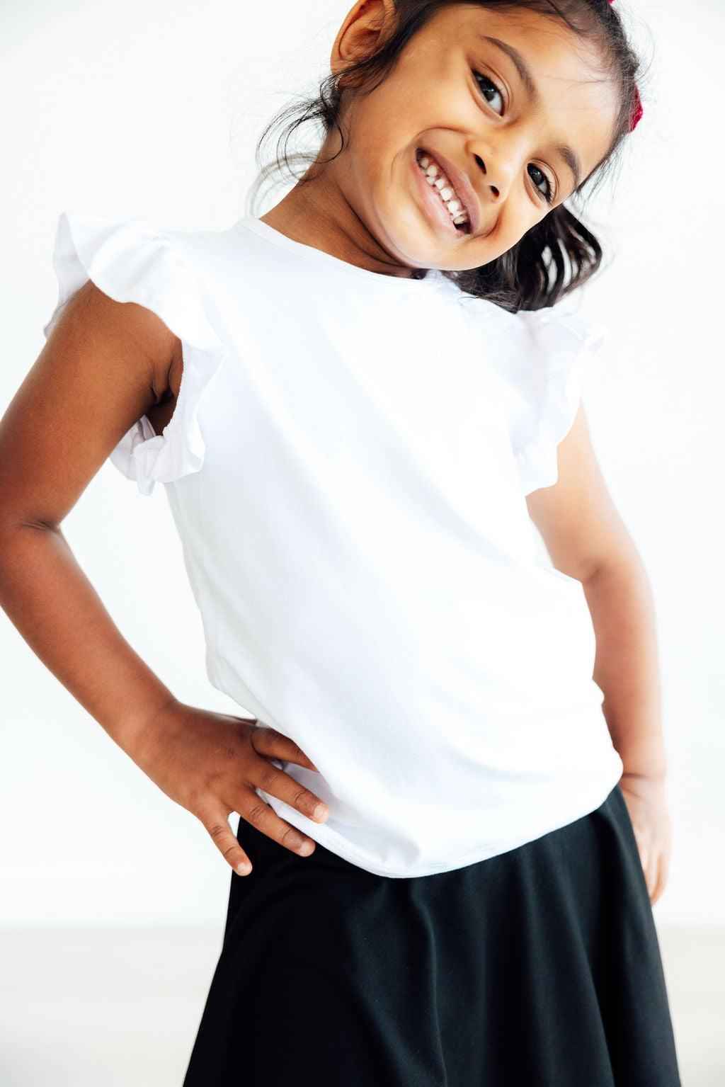 White S/S Ruffle Tee